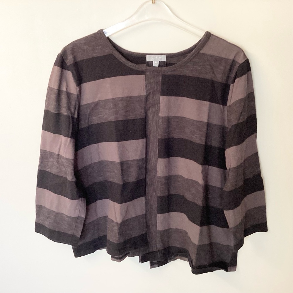 Habitat Striped Asymmetrical Hem Lagenlook Top - Black/Gray - XL